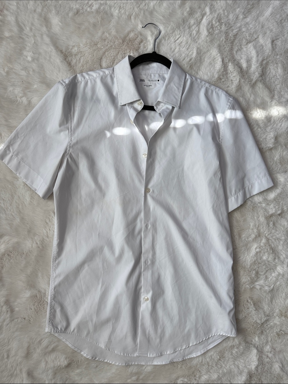 Zara White Short-Sleeve Button-Down Shirt